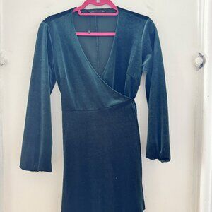 Zara emerald velvet wrap dress